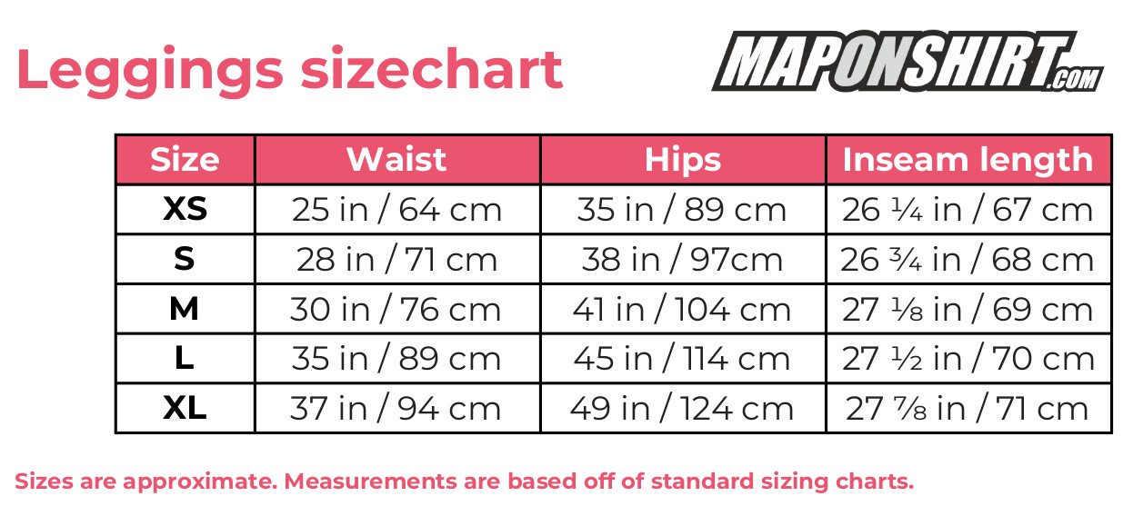 MapOnShirt Leggings sizechart
